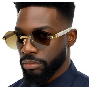 Sunglasses Men Brown Lens Marble Arms Retro Light Weight Dad Style Frameless New